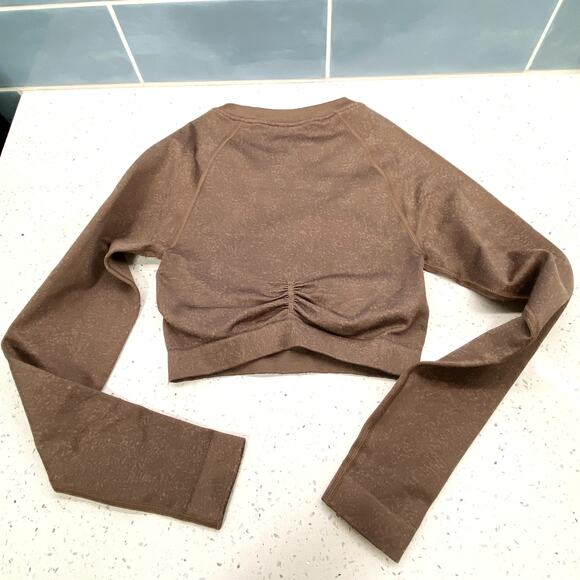 Gymshark Adapt Fleck Seamless Long Sleeve Crop Top Small Mineral Brown Active - Picture 7 of 9